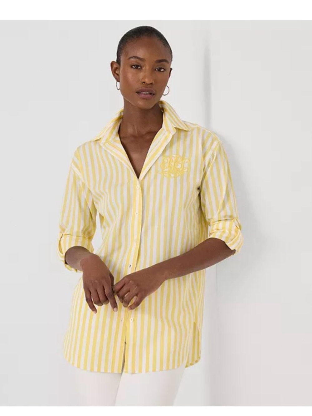 Lauren Ralph Lauren Yellow and White Striped Button-Down Shirt